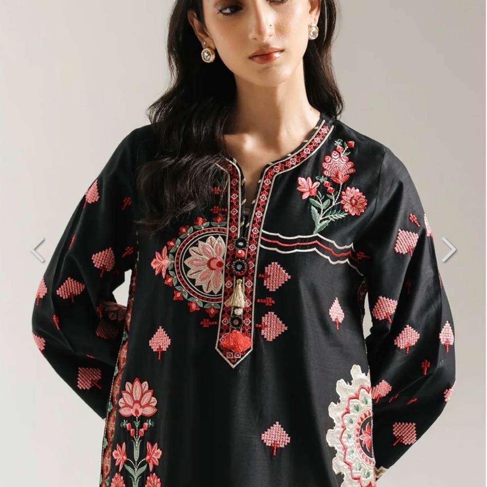 Black Tunic with Floral Embroidery - Picture 2 of 5